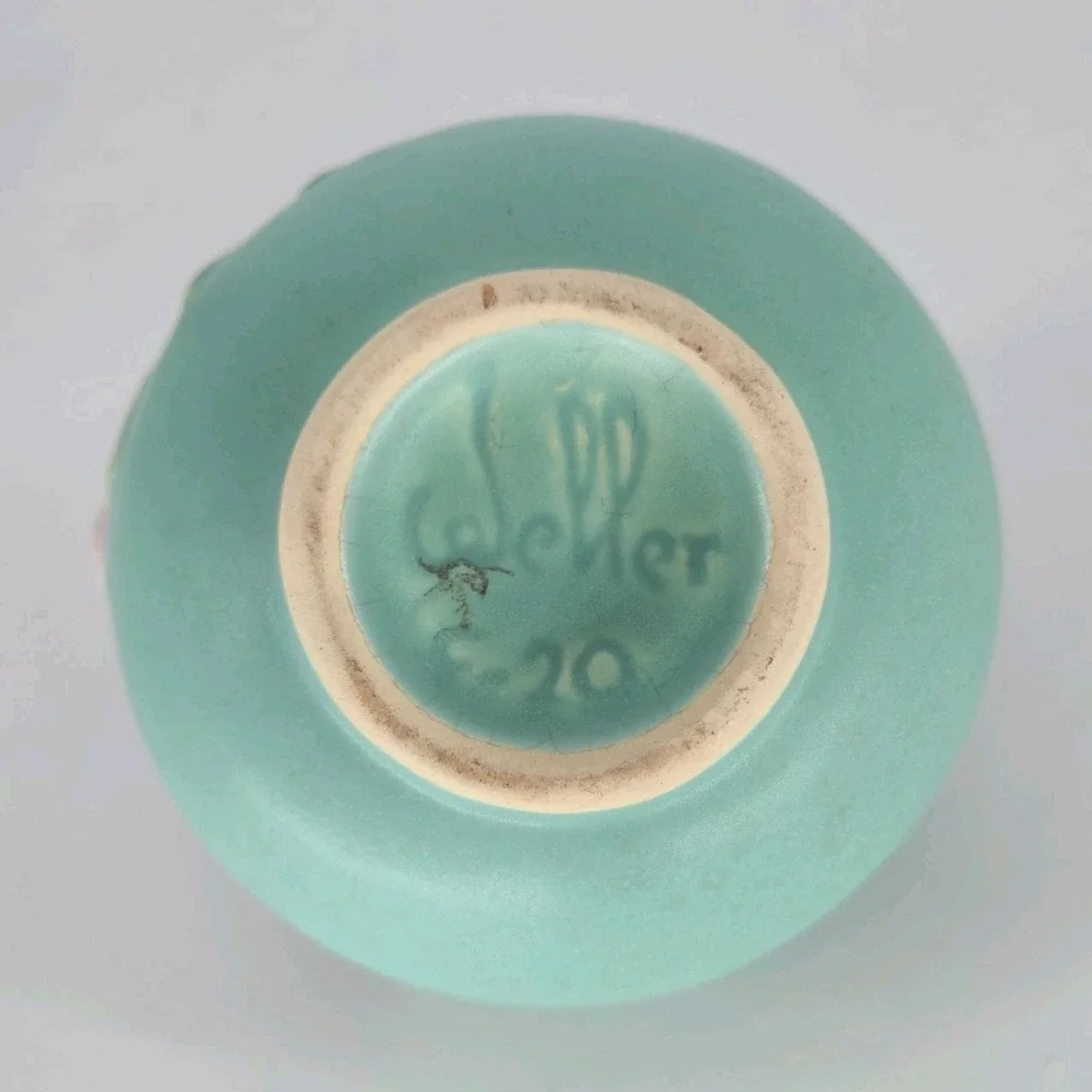 Vintage Weller Bouquet F-20 Turquoise Ball Pitcher Pink Floral Art Pottery 1930s
